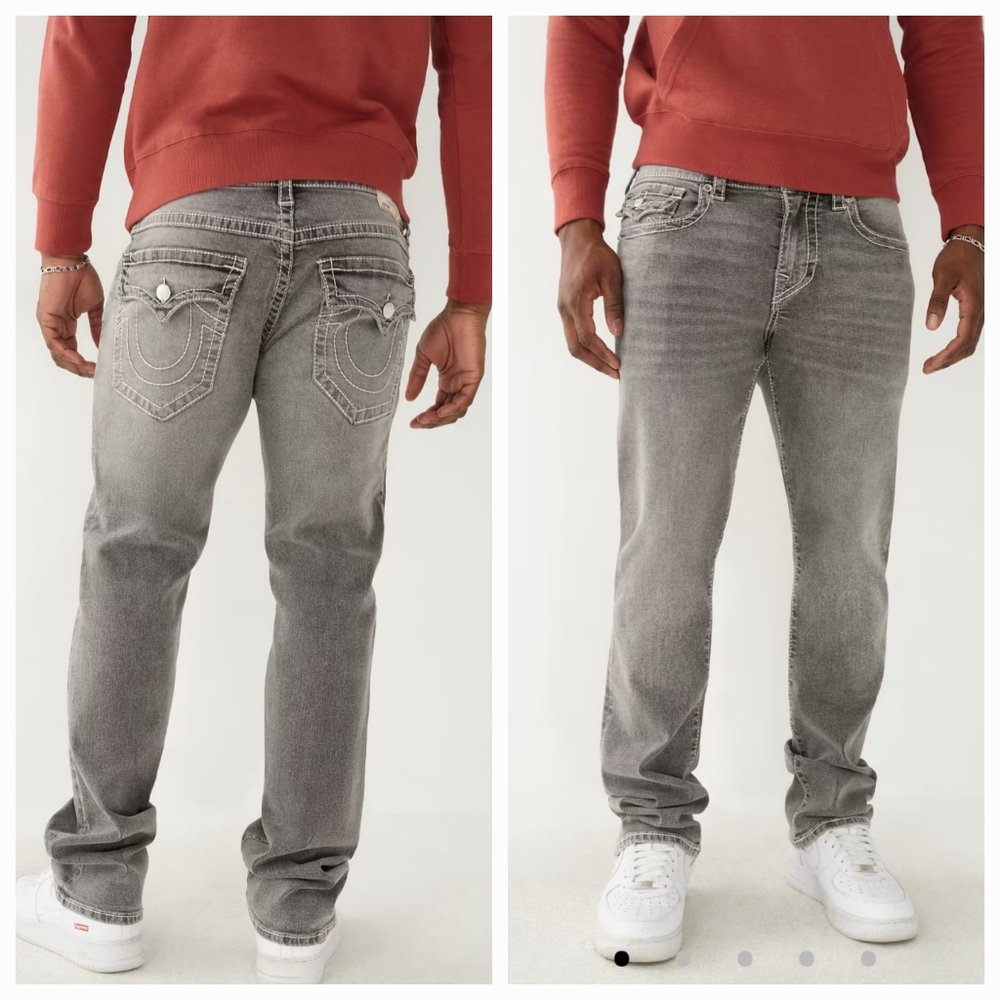 True Religion JEAN DROIT RICKY À COUTURE BIG T Relaxed Straight Gray White 30X34